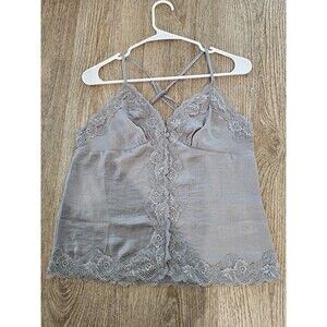 Wishlist Gray Adjustable Spaghetti Strap Lace Trim Top Size Medium Y2K Style